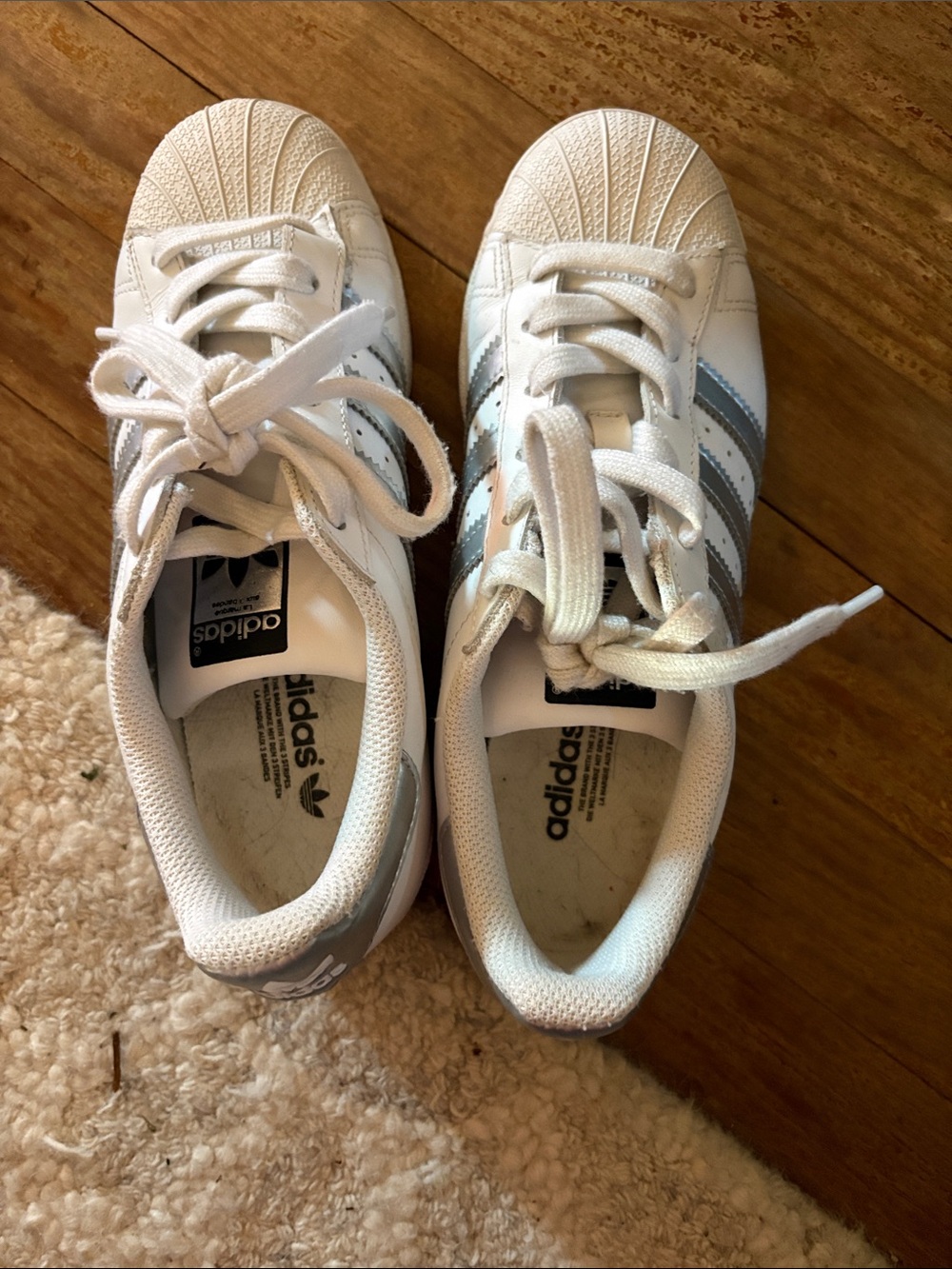 adidas Kids White Sneakers with Silver Three Stripes
